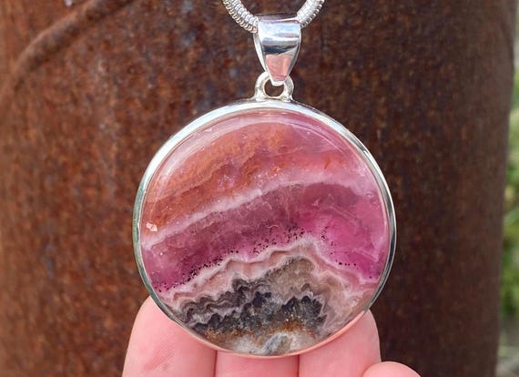 Gemmy Cobalto Calcite pendant in 925 Sterling Silver - 43x57mm handmade statement piece - natural pink gemstone - necklace pendant