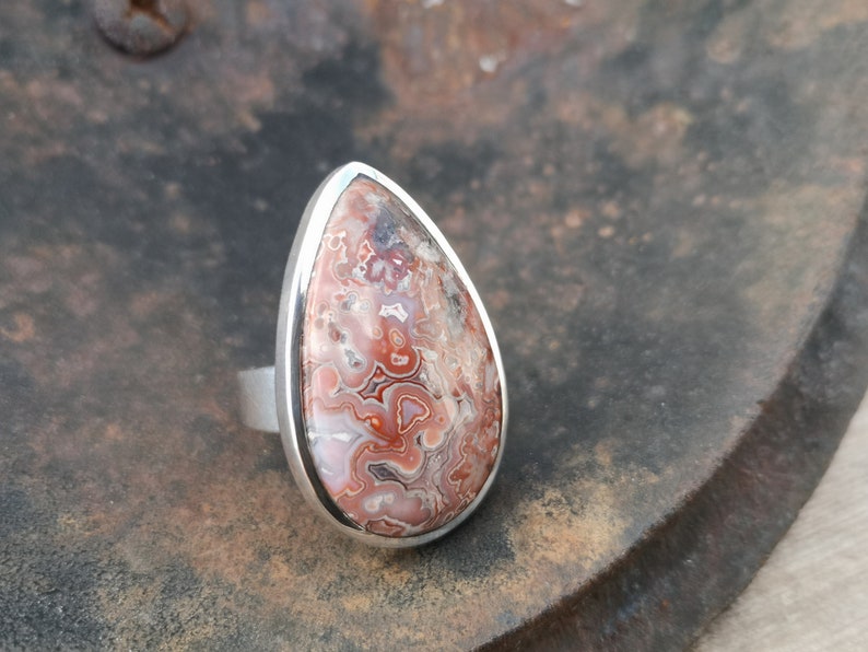natural 20x33mm stone size P , 8 Mexican Crazy Lace Agate ring in 925 Sterling Silver