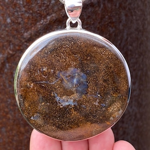Large Boulder Opal pendant in 925 sterling silver - handmade 55x68mm pendant - natural brown gemstone - necklace - Milky Opal