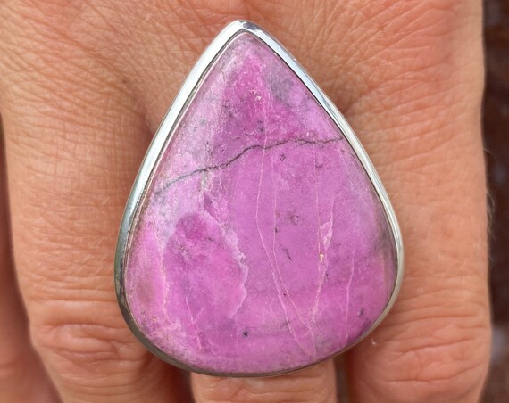 Cobalto Calcite ring (size N , 7) ring in 925 Sterling Silver - natural 29x36mm pink gemstone - handmade ring