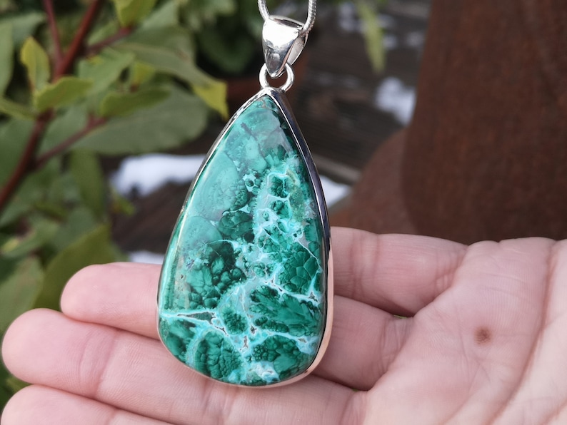 33x66mm statement pendant handmade Large Chrysocolla Malachite pendant in 925 Sterling Silver