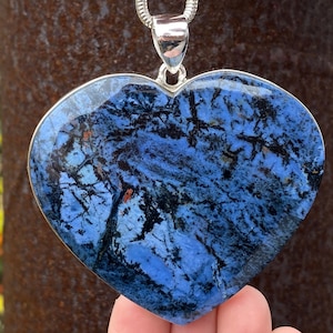 Very Large Dumortierite heart pendant in 925 Sterling Silver - handmade 71x77mm pendant - natural blue gemstone - necklace