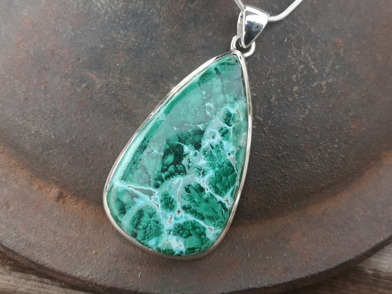 33x66mm statement pendant handmade Large Chrysocolla Malachite pendant in 925 Sterling Silver