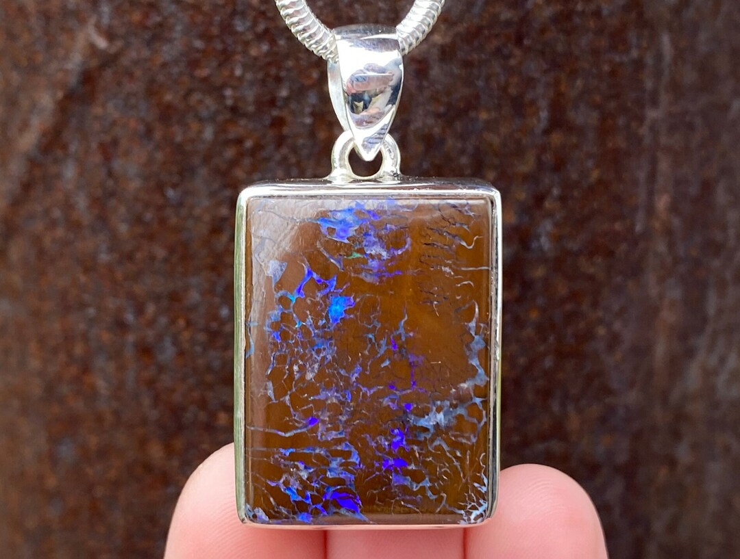 Australian Boulder Opal Pendant In 925 Sterling Silver Handmade 24x45mm Australian Boulder Opal Pendant In 925 Sterling Silver Handmade 24x45mm