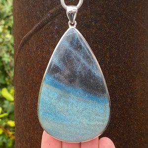 Very large Trolleite pendant in 925 Sterling Silver - handmade 55x102mm pendant - natural blue gemstone - necklace
