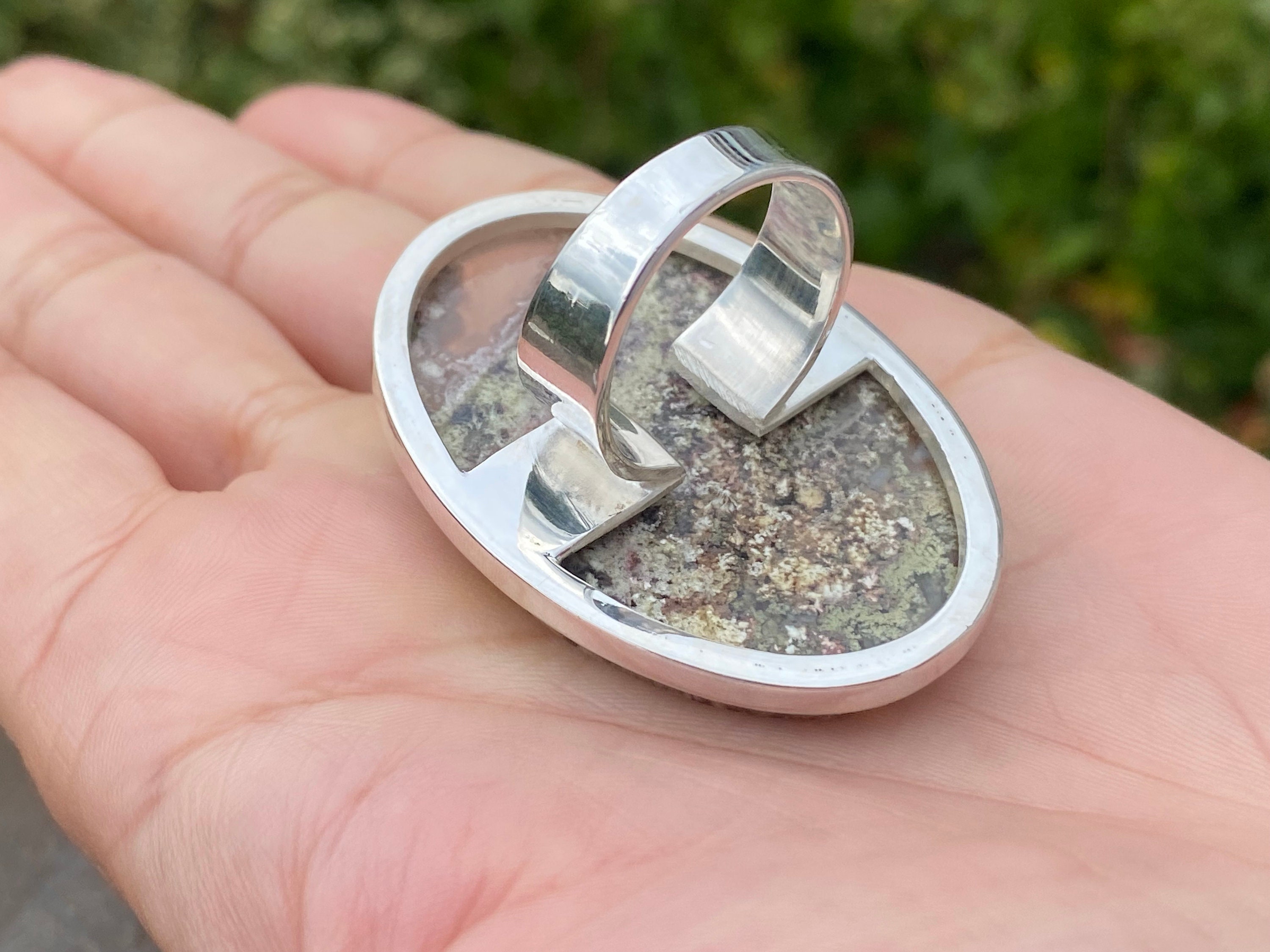 インドネシア産モスアゲート（サイズ R 1/2、9）リング、925