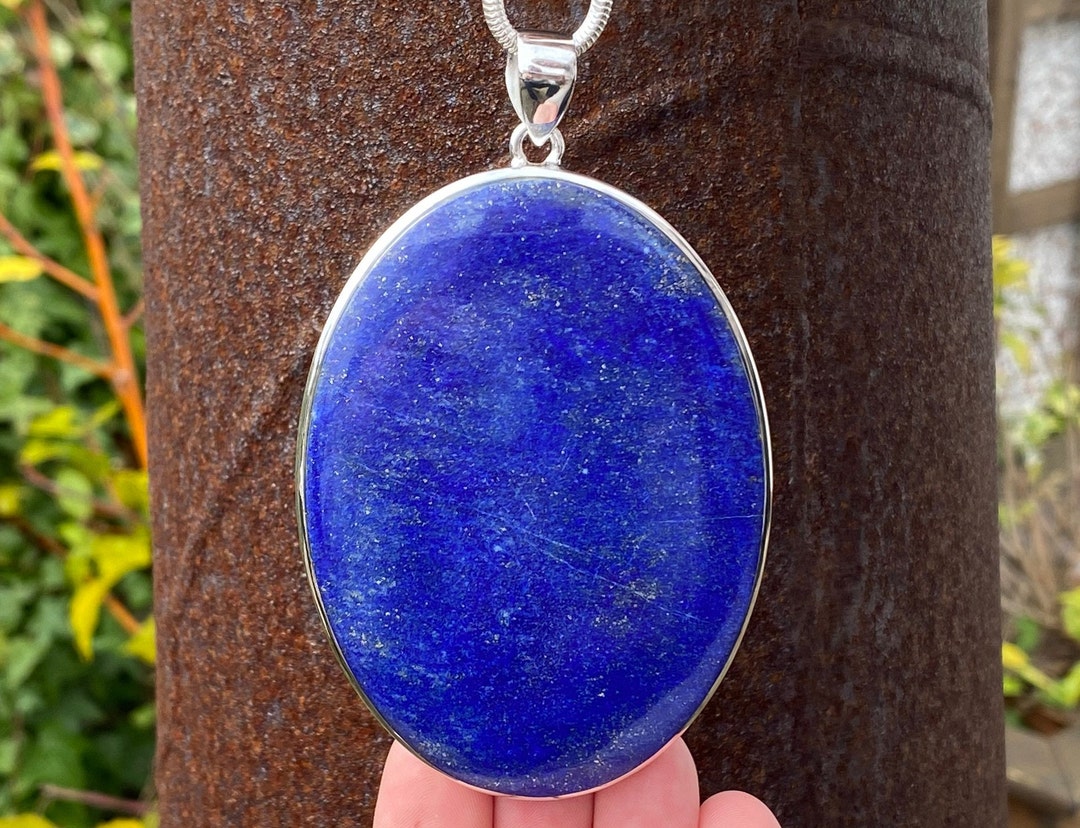 Pendentif En Argent 925 Et Pierres Naturelles - Pyrite, Lapis Lazuli, Jaspe - Longueur 2.75 Pouces - Fait Main
