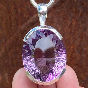 SOLD - RESERVED for KB Large cut Amethyst pendant in 925 Sterling Silver - faceted 25x32mm natural stone - 25x48x21mm pendant