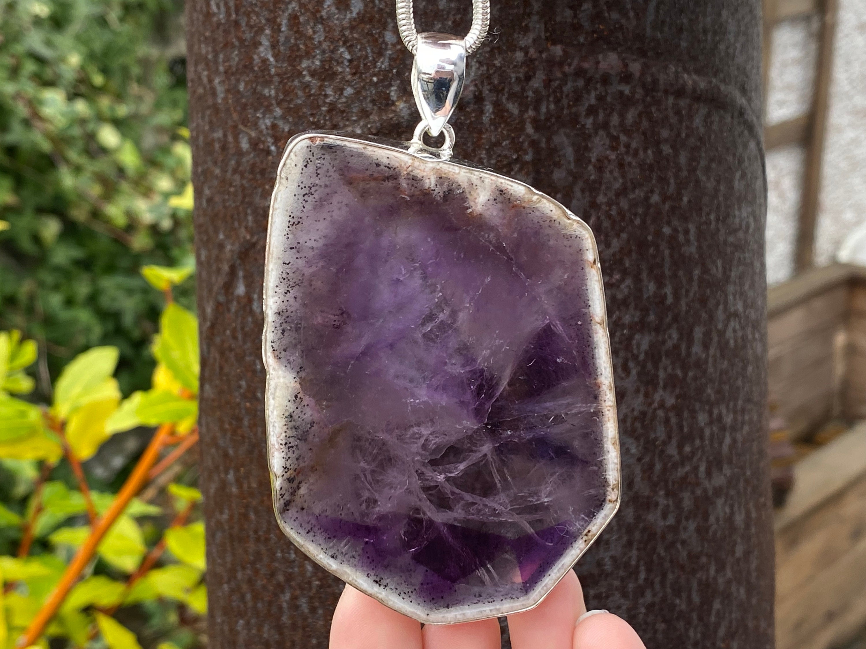 Very Large Rustic Trapiche Amethyst pendant in 925 Sterling Silver - 58x97mm - natural zoned Amethyst crystal - PLEASE SEE DESCRIPTION