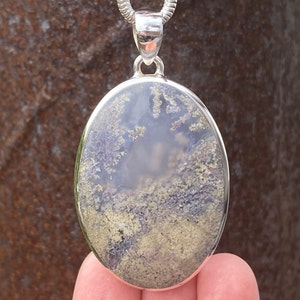 Indonesian Moss Agate pendant in 925 sterling silver - handmade 34x62mm pendant - natural green gemstone - necklace