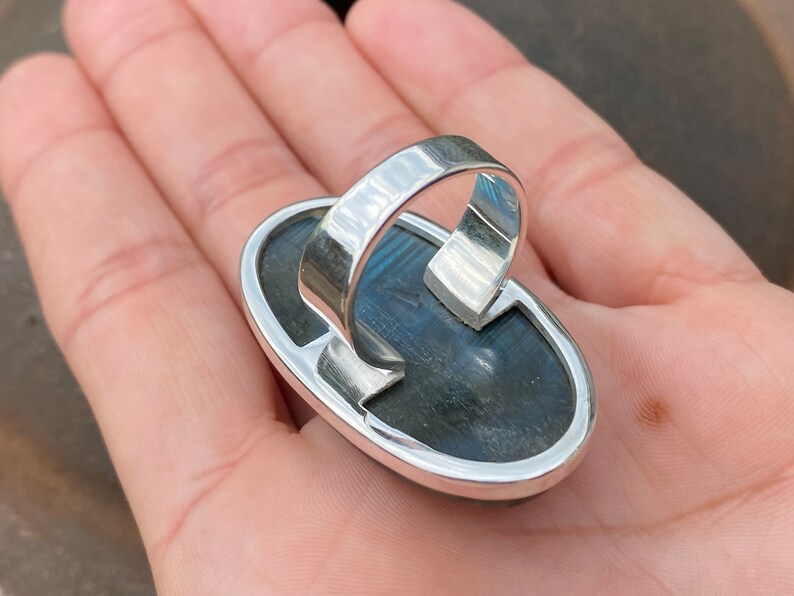 Blue Labradorite ring (size R , 8.75) ring in 925 Sterling Silver - natural 22x40mm blue gemstone - handmade ring image 10