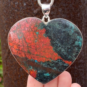 Large Sonora Sunrise pendant in 925 Sterling Silver - handmade 68x74mm pendant - natural green and red gemstone - Chrysocolla & Cuprite