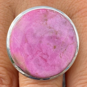 Cobalto Calcite ring (size M , 6.5) ring in 925 Sterling Silver - natural 24mm pink gemstone - handmade ring