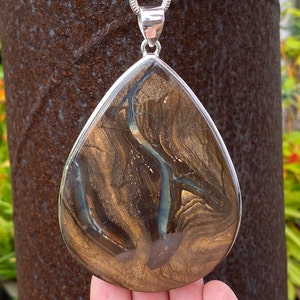 Very large Boulder Opal pendant in 925 sterling silver - handmade 67x105mm pendant - natural brown gemstone - statement necklace pendant