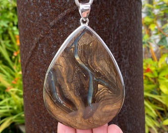 Very large Boulder Opal pendant in 925 sterling silver - handmade 67x105mm pendant - natural brown gemstone - statement necklace pendant