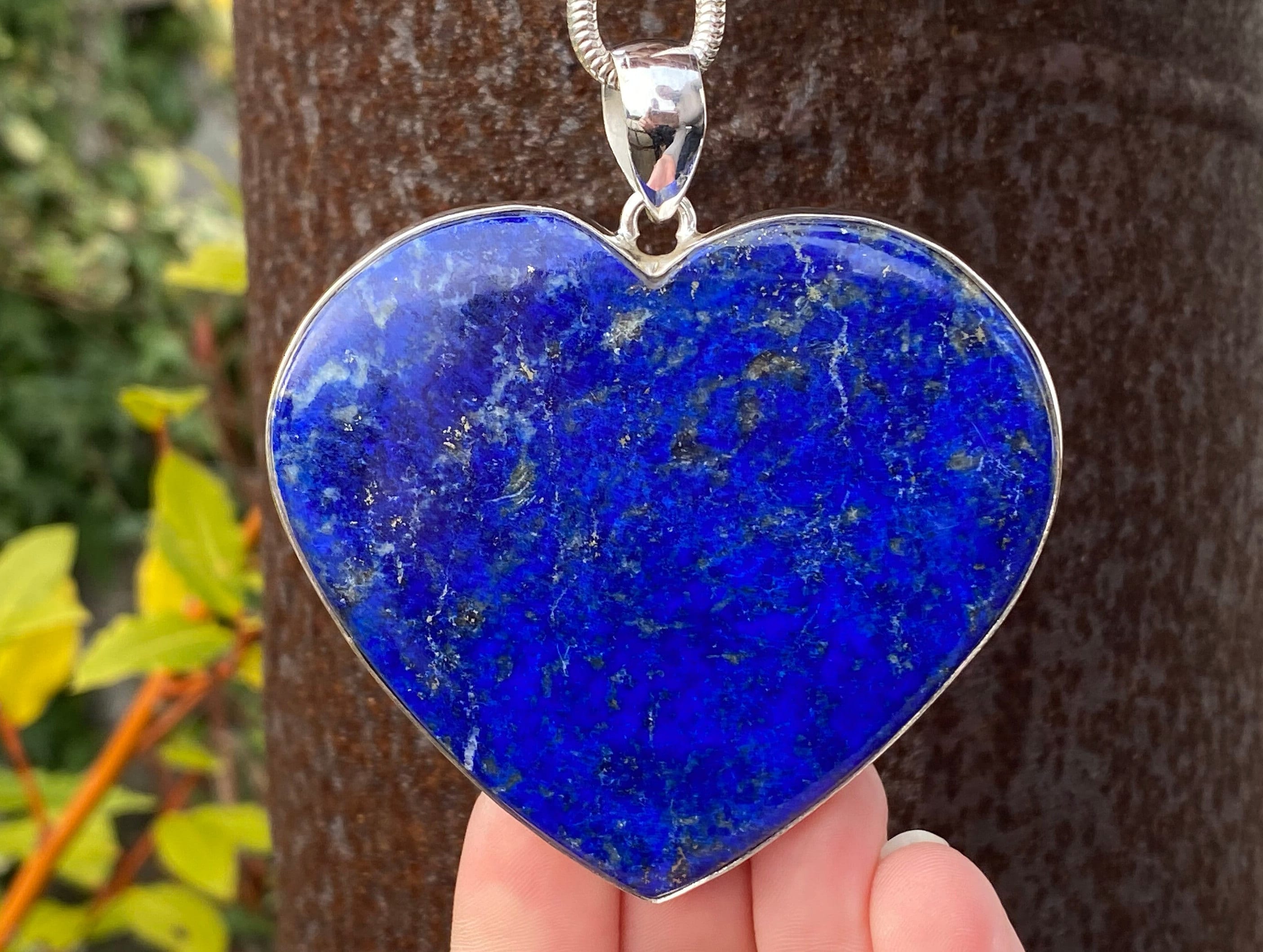 Very Large Lapis Lazuli Heart Pendant in 925 Sterling Silver