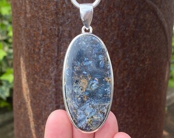 Rustic Kyanite pendant in 925 Sterling Silver - 30x74mm handmade pendant - natural silver blue gemstone - necklace pendant