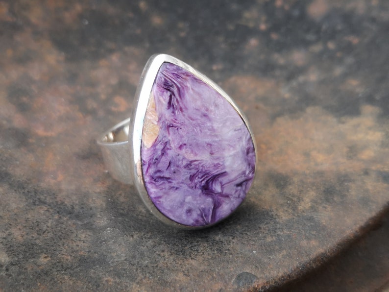size T 12 , 10 Russia 20x28mm stone rich purple stone from Siberia Charoite ring in 925 Sterling Silver
