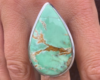 Australischer Variscit Herz Ring (Größe M, 6,5) in 925 Sterling Silber - 22x37mm natürlicher grüner Edelstein - handmade