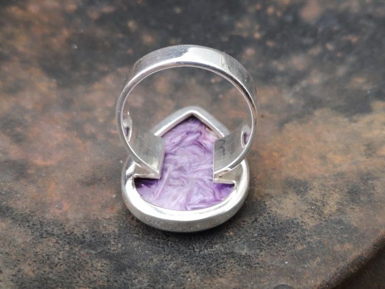 size T 12 , 10 Russia 20x28mm stone rich purple stone from Siberia Charoite ring in 925 Sterling Silver