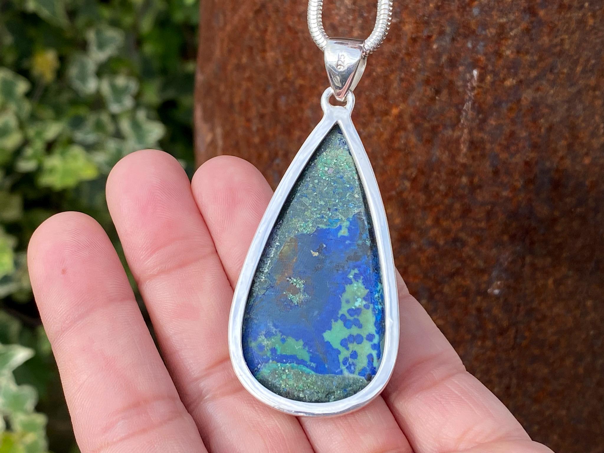 Bluebird Azurite Malachite Pendant in 925 Sterling Silver