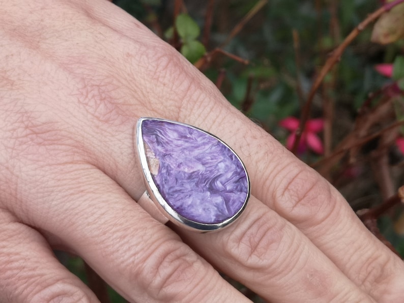 size T 12 , 10 Russia 20x28mm stone rich purple stone from Siberia Charoite ring in 925 Sterling Silver
