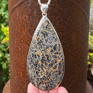 Large Petrified Opalised Wood pendant in 925 Sterling Silver - handmade 51x117mm pendant - natural brown gemstone - Indonesian