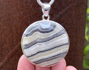 Zebra Calcite pendant in 925 Sterling Silver - 41x54mm - handmade -  natural pattern grey yellow gemstone - handmade