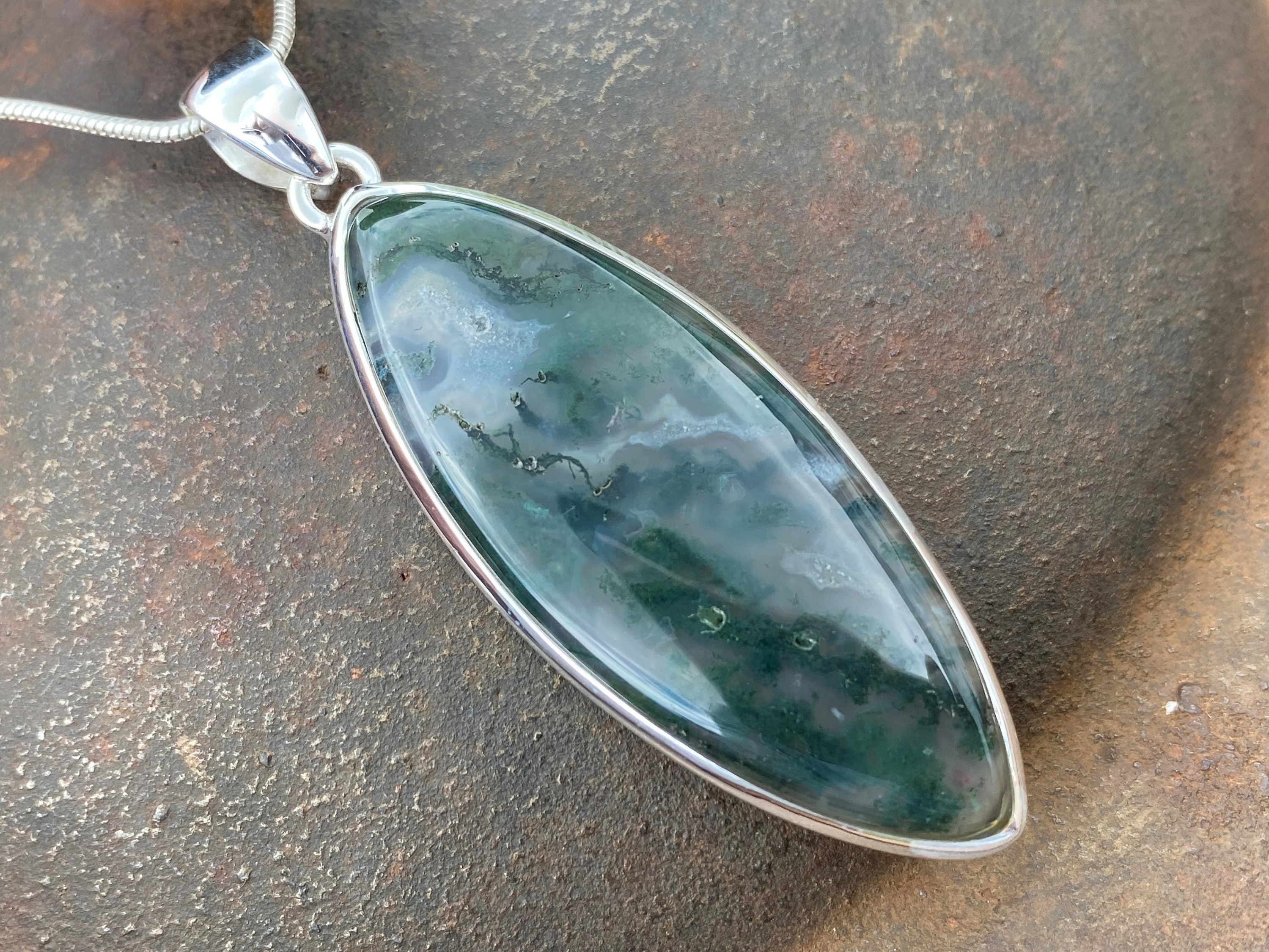 Natural Green Moss Agate pendant in 925 sterling silver | Etsy