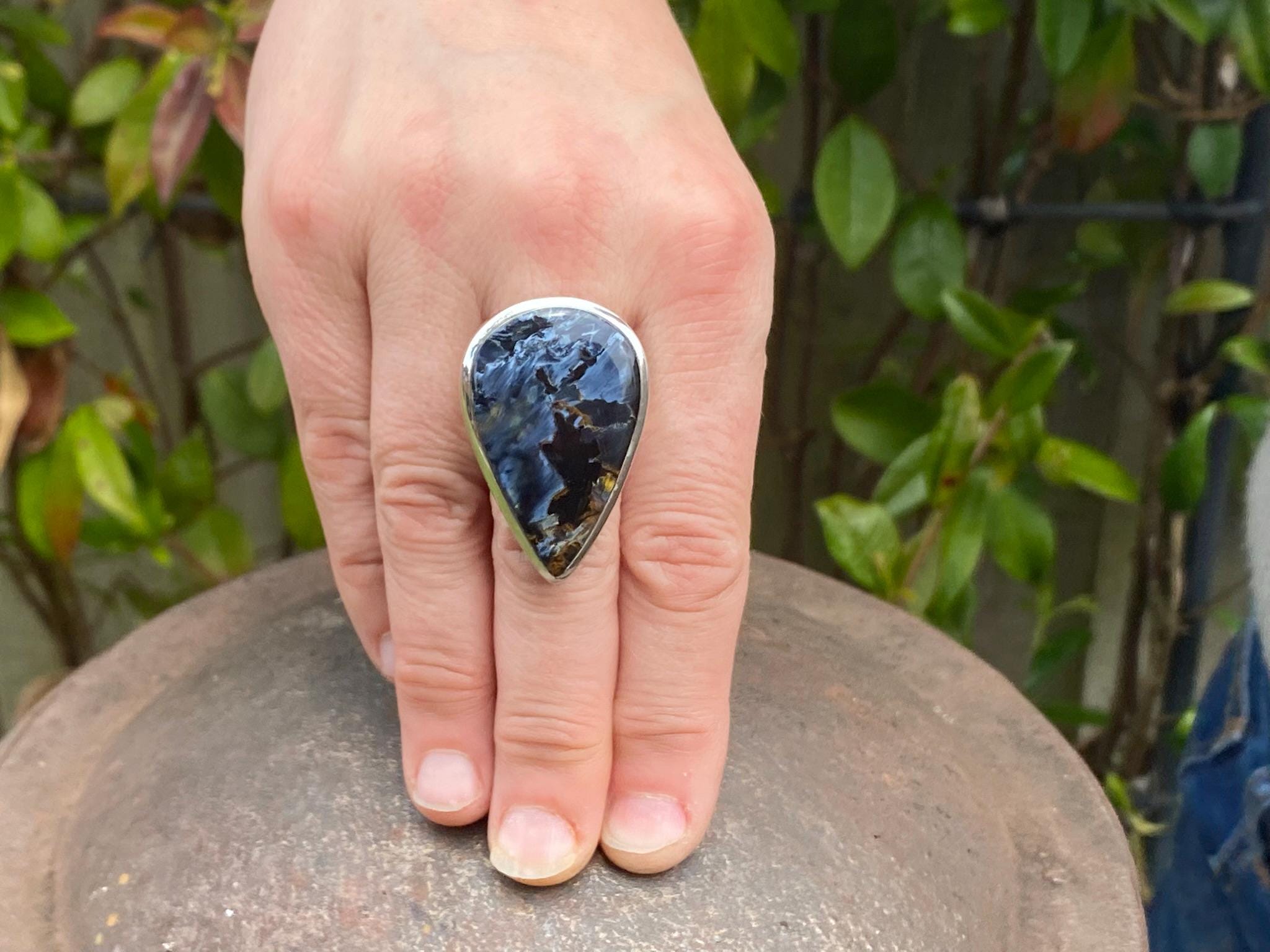 Blue Pietersite (size P 1/2 , 8.25) Ring in 925 Sterling Silver
