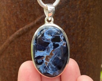 Pietersite pendant in 925 Sterling Silver - handmade 26x49mm pendant -  quality natural blue gemstone - Namibia - African - necklace pendant
