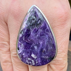 Charoite (size R 1/2 , 9 US) ring in 925 Sterling Silver - natural 33x51mm gemstone - handmade - purple stone - Siberia