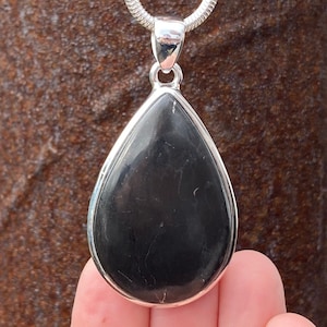 Shungite pendant in 925 Sterling Silver - 30x57mm handmade pendant - natural black gemstone - necklace