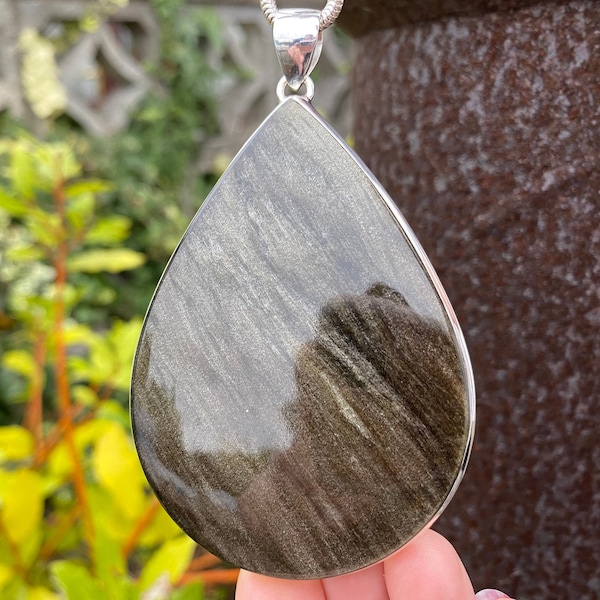 •WINGED PROPHETESS• gold sheen obsidian + silver necklace (18