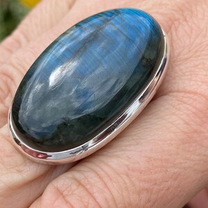 Blue Labradorite ring (size R , 8.75) ring in 925 Sterling Silver - natural 22x40mm blue gemstone - handmade ring image 7