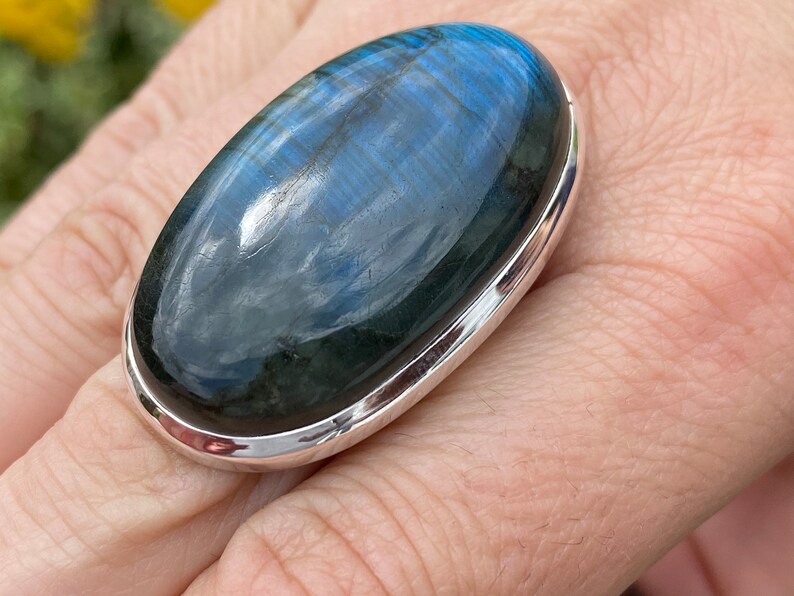 Blue Labradorite ring (size R , 8.75) ring in 925 Sterling Silver - natural 22x40mm blue gemstone - handmade ring image 7
