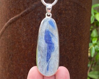 Kyanite pendant in 925 Sterling Silver - 24x72mm handmade pendant - natural silver blue gemstone - statement necklace pendant