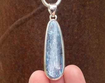 Teal Kyanite pendant in 925 Sterling Silver - 16x57mm handmade pendant - natural silver blue gemstone - necklace pendant