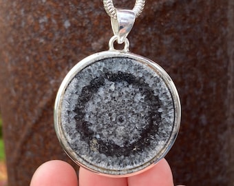 Natürlicher Orthoceras Querschnitt Anhänger in 925 Sterling Silber - 38x49mm handgemachter Anhänger - natürliches Fossil