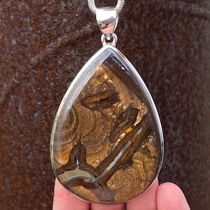 Large Boulder Opal pendant in 925 sterling silver - handmade 48x83mm pendant - natural brown gemstone - necklace