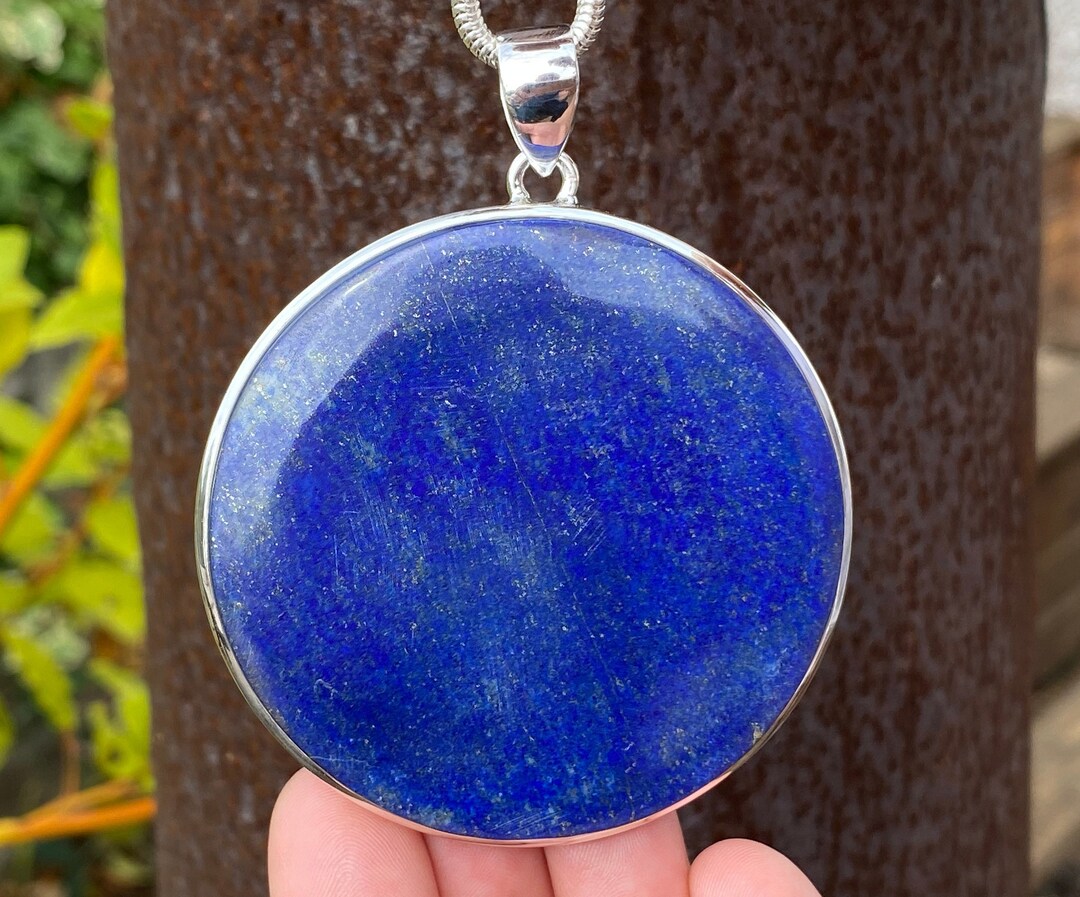 Large Lapis Lazuli Pendant in 925 Sterling Silver Handmade 59x78mm Natural Blue Gem With Gold Pyrite Flecks Necklace Etsy