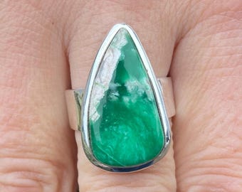 Variscite ring (size 7 , N) ring in 925 Sterling Silver - natural 16x23mm green gemstone - handmade statement ring