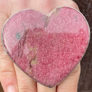 Huge Rhodonite ring (size R 1/2 , 9) in 925 Sterling Silver - natural 62x58mm gemstone - handmade - pink gemstone heart shape