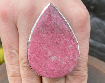 Thulite ring (size R 1/2 , 9) ring in 925 Sterling Silver - natural 36x51mm pink gemstone - handmade statement ring