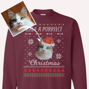 Pull de Noel moche avec photo de chat personnalise sweat shirt de vacances avec image de chats pull tete de chat personnalise sweat shirt avec photo d animal de compagnie 2024 Etsy Canada