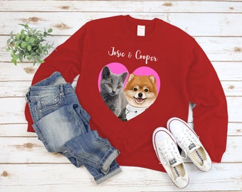 Custom Dog Cat Pet Art Illustration Sweatshirt - Pet Lover gift, Birthday gift, personalized pet crewneck sweater