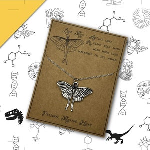 Colar Luna Moth com cartão de mensagem personalizado.