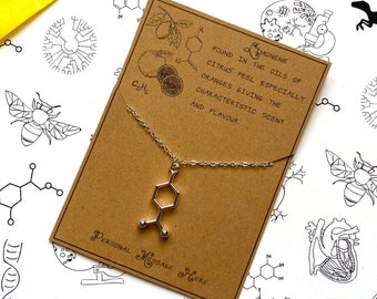 Limonene Molecule, Oranges and Lemons Molecule, Necklace with Personalised Message
