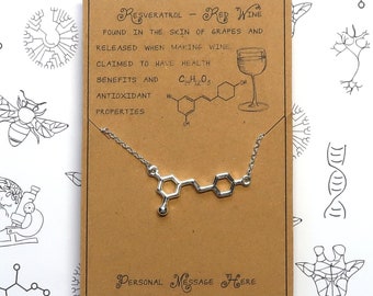 Resveratrol, Molecule in Wine, Necklace with Personalised Message