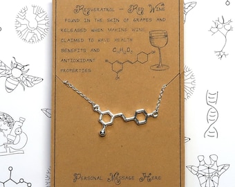 Resveratrol, Molecule in Wine, Necklace with Personalised Message